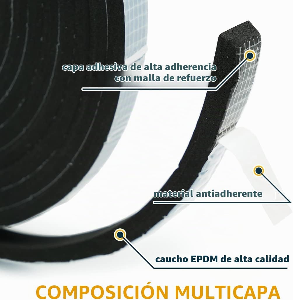 Alenor EPDM Cinta aislante de espuma negra autoadhesiva de 1\/5 x 3...