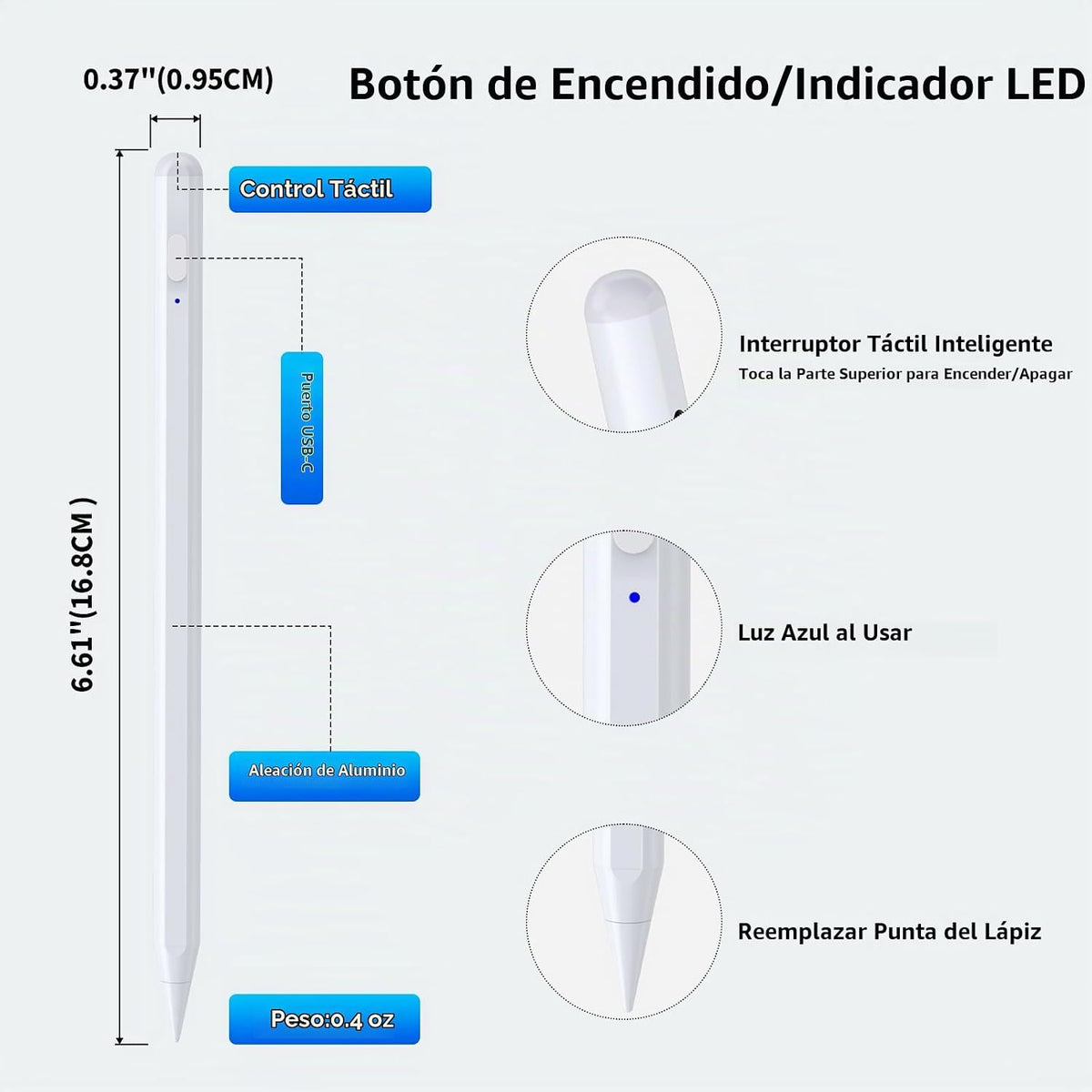 Lápiz óptico para iPad 2018-2026, 2 iPencil de carga rápida USB-C c...