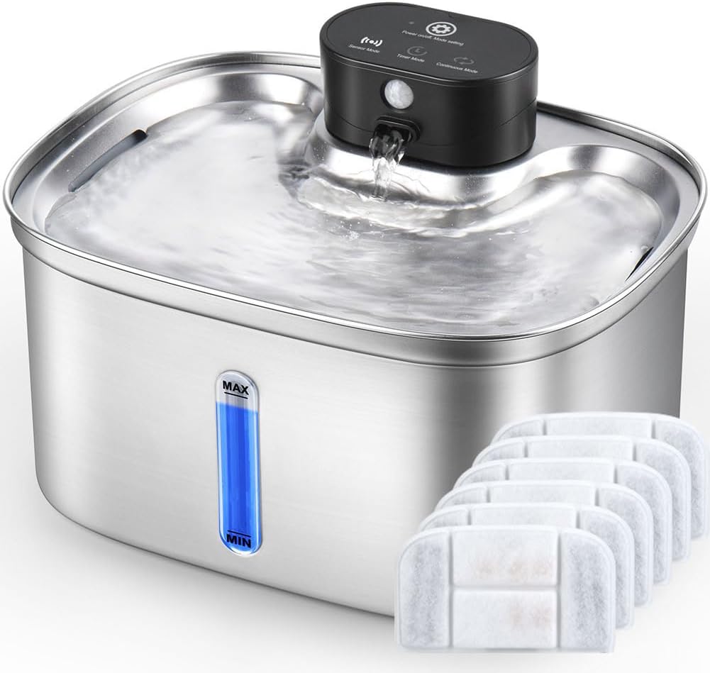 Fuente de agua inalámbrica para gatos de acero inoxidable, dispensa...