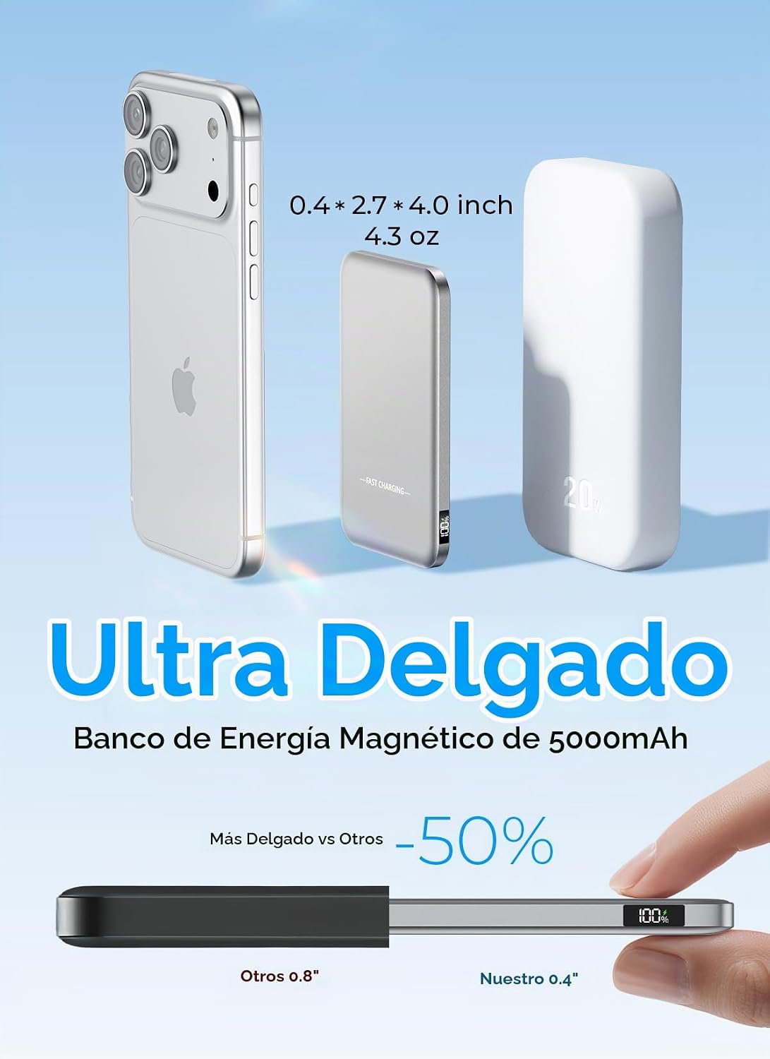 Aobbow para MagSafe Power Bank 5000mAh, cargador portátil inalámbri...