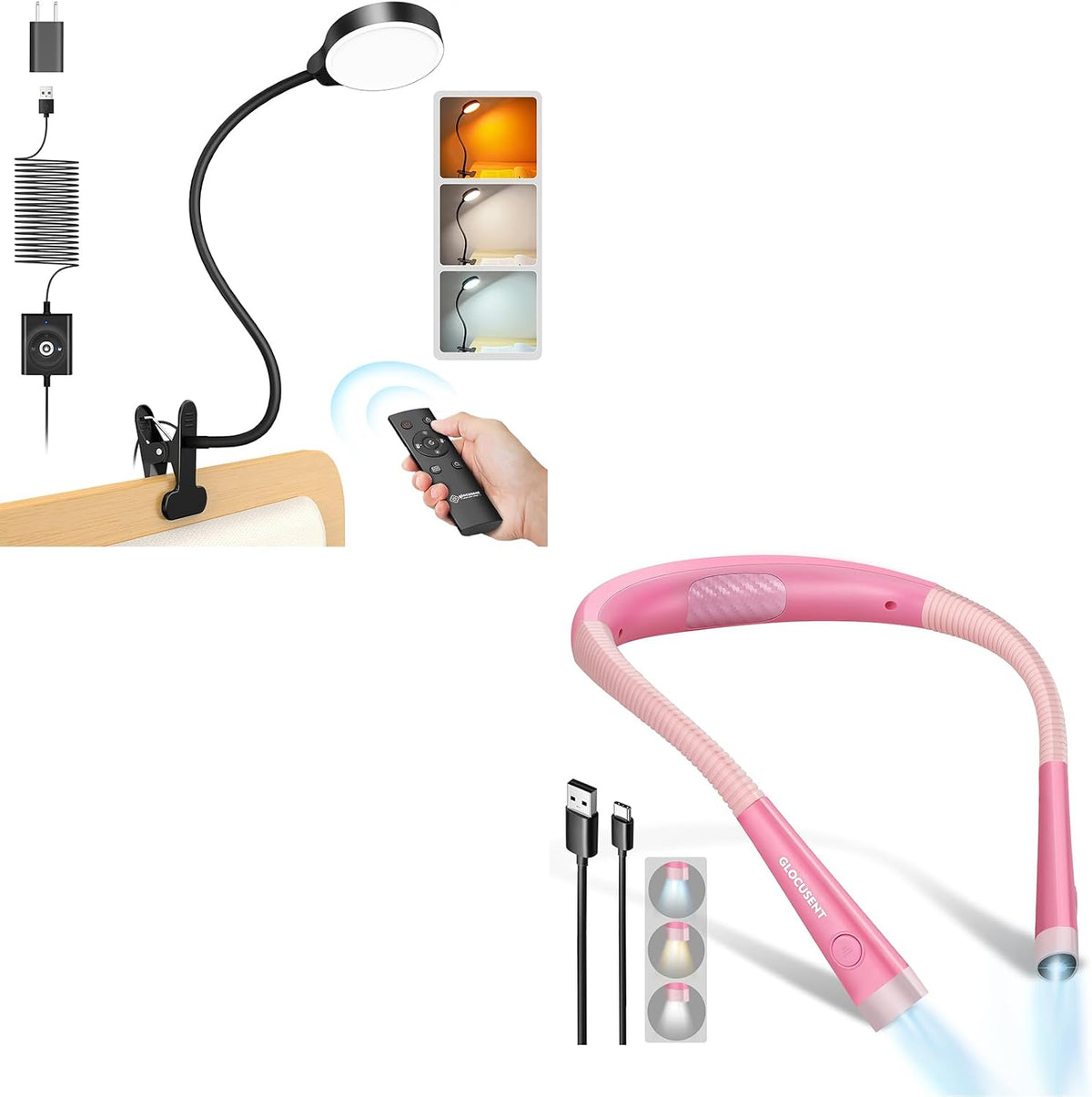 Glocusent Luz con clip y luz de libro para leer en la cama