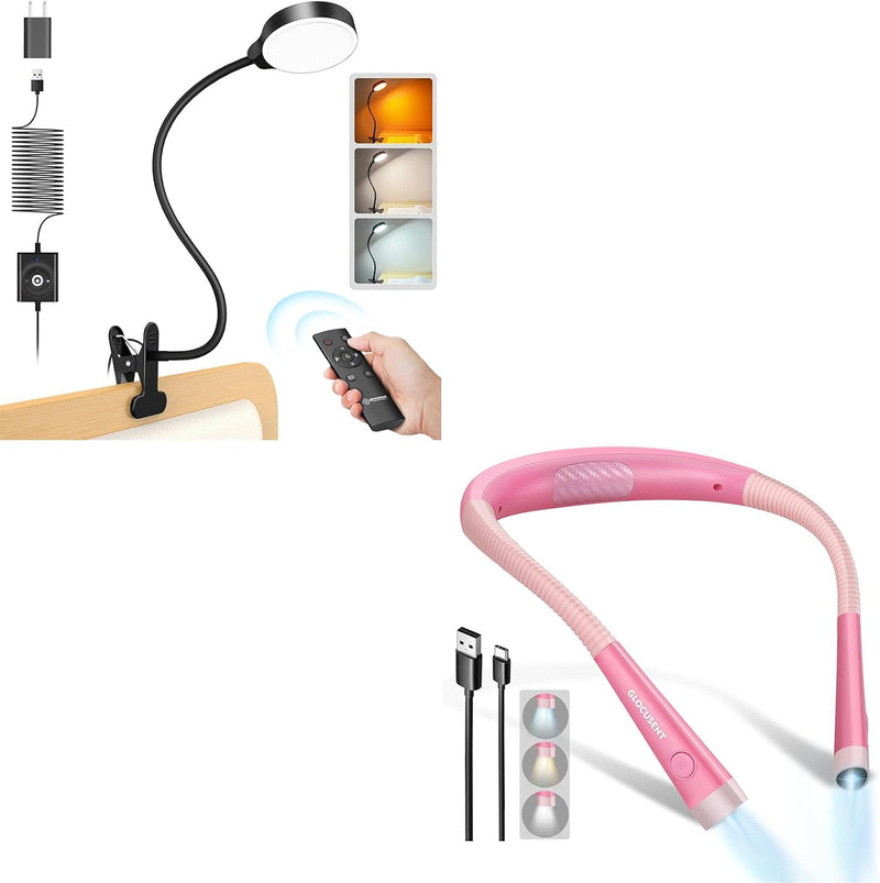 Glocusent Luz con clip y luz de libro para leer en la cama