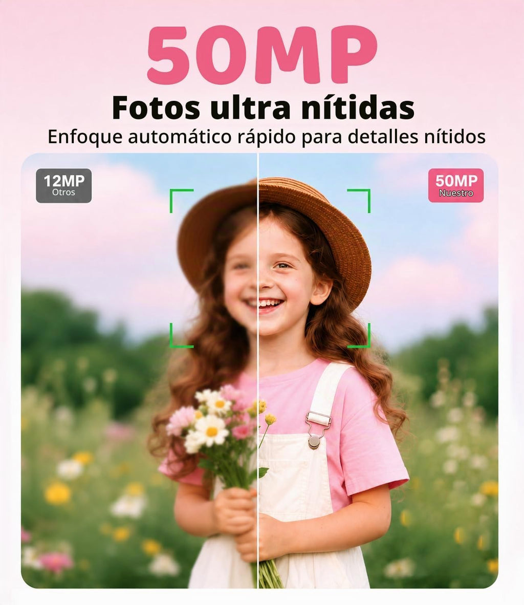 EJXHKNF Cámara digital rosa, 50MP FHD 1080P Cámara portátil para ap...