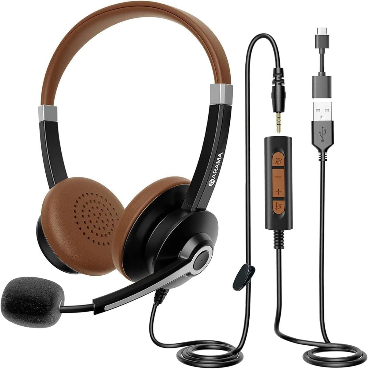 Arama Auriculares USB con micrófono para PC, USB-C\/A y conector de...