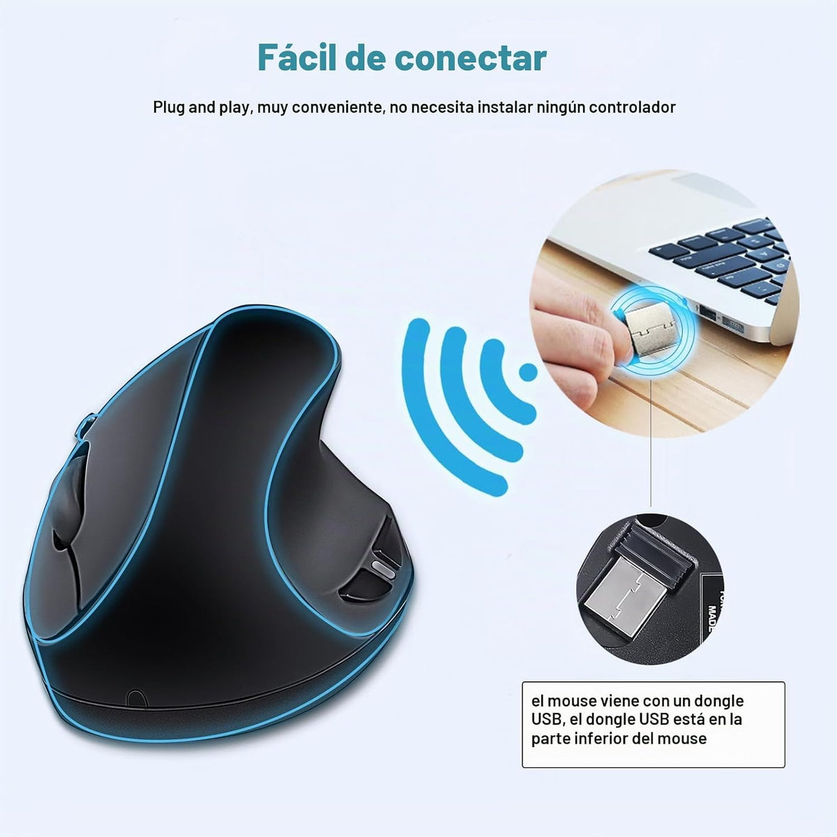 SUNGI Ratón óptico ergonómico inalámbrico vertical de 2,4 GHz para...