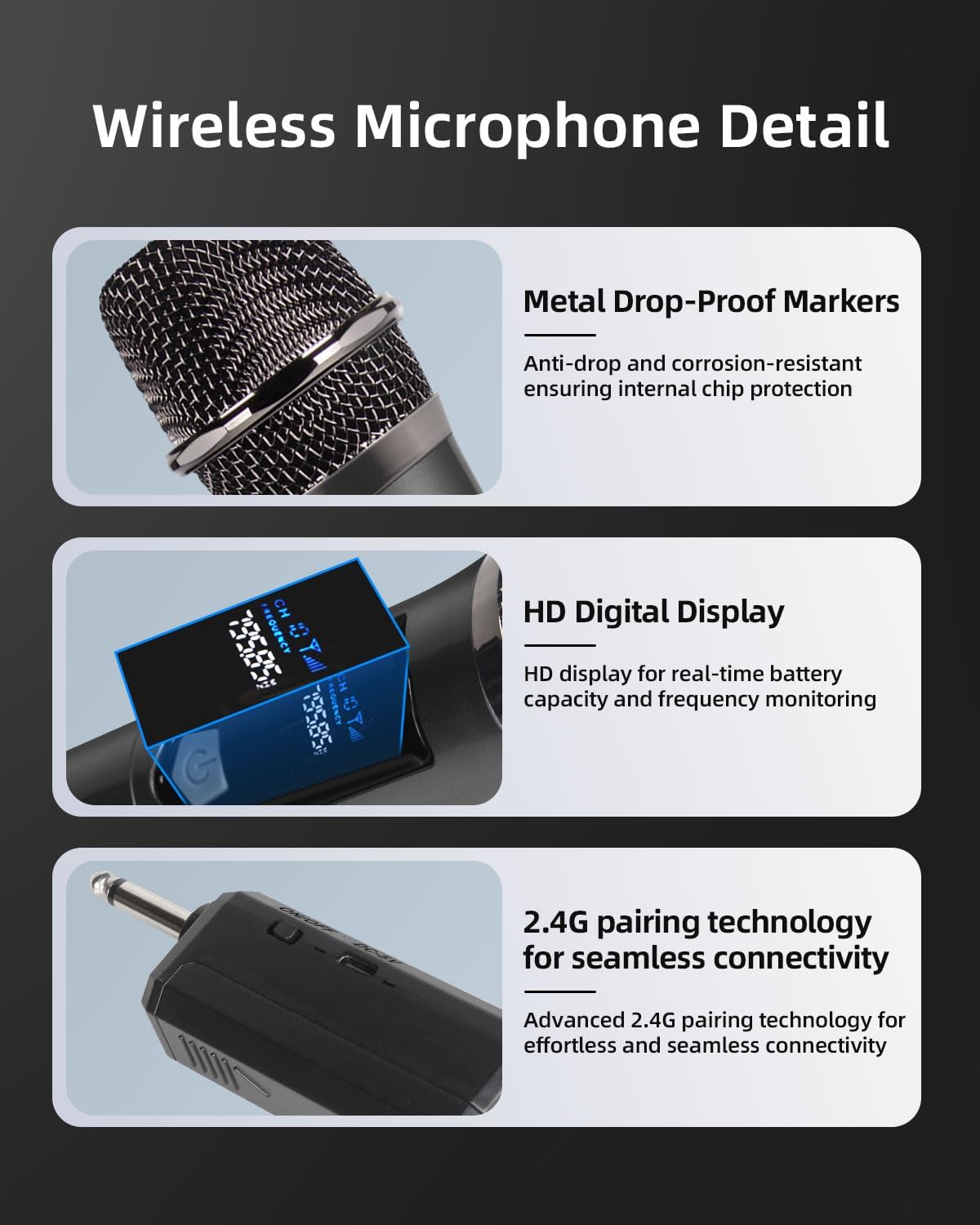 J.I.Y Sistema de micrófono inalámbrico de 2,4 GHz, micrófonos dinám...