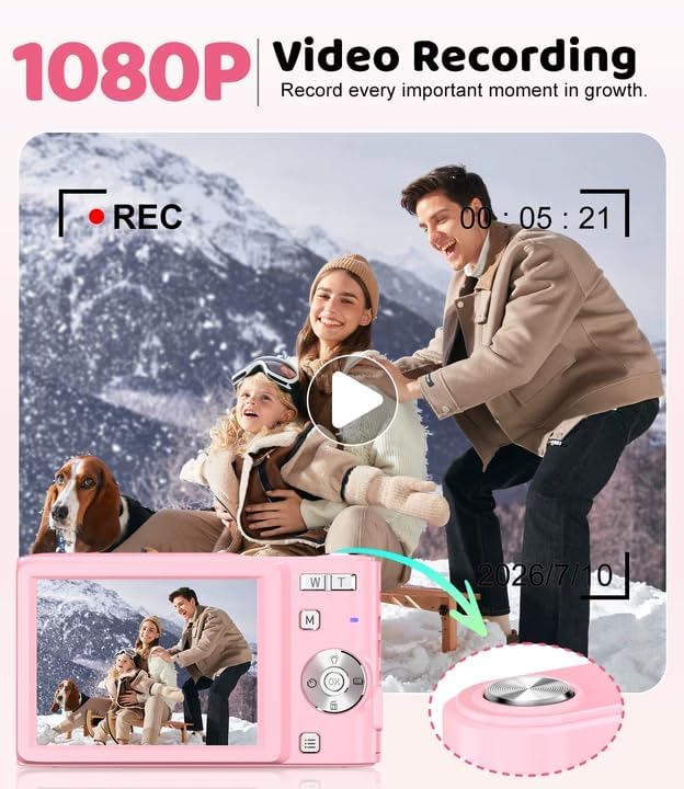 EJXHKNF Cámara digital rosa, 50MP FHD 1080P Cámara portátil para ap...
