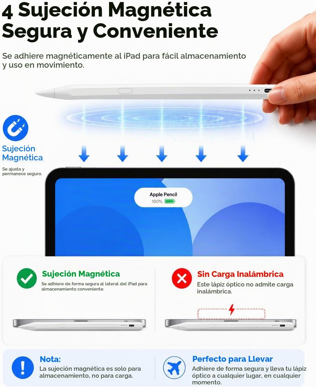 Lápiz óptico para iPad con pantalla de batería y botones de acceso...
