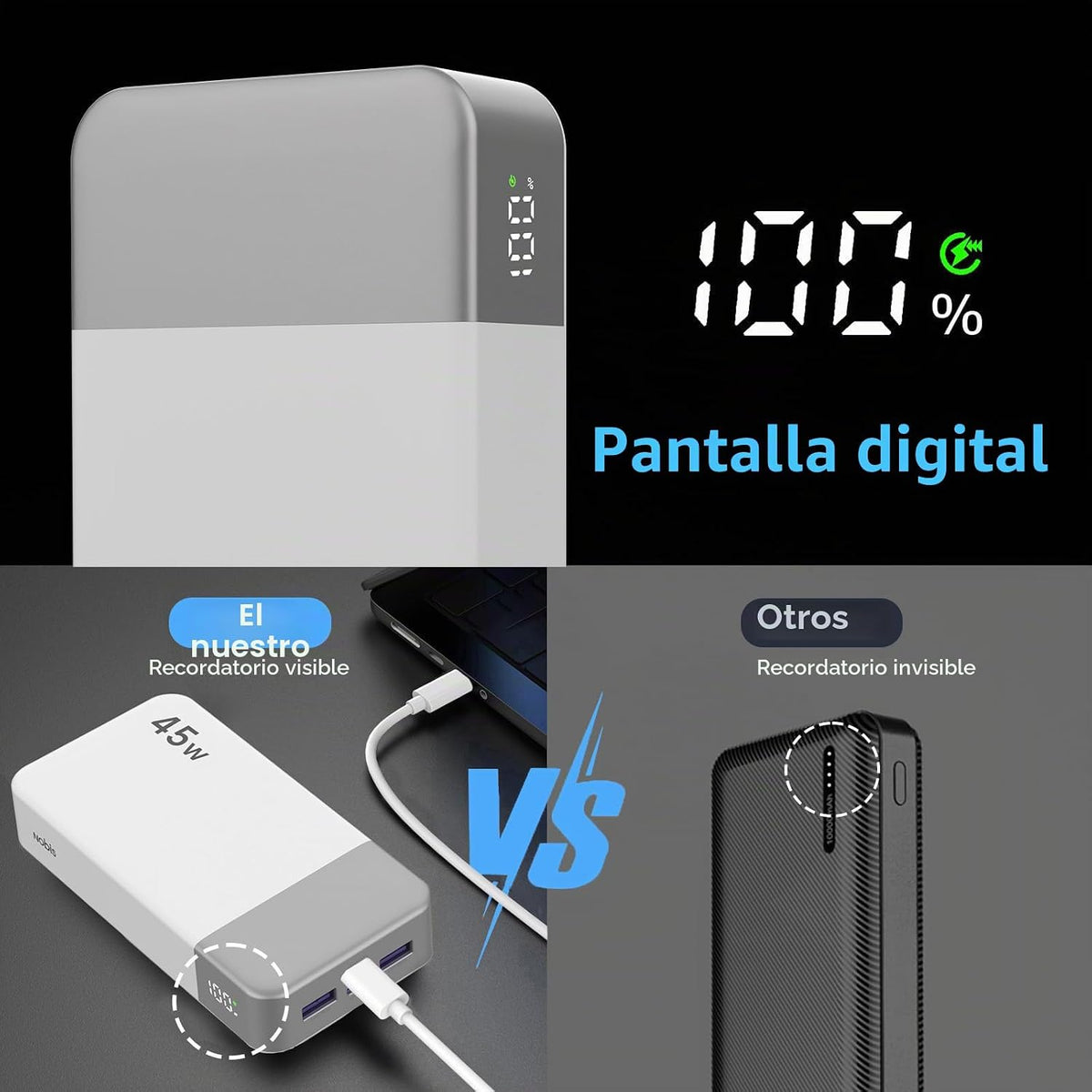 Cargador portátil NOBIS 45W 20000mAh Power Bank carga rápida | Paqu...
