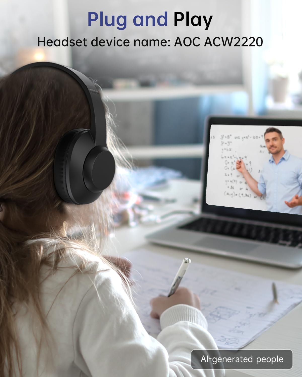 AOC Auriculares USB con micrófono para PC, auriculares con cable so...