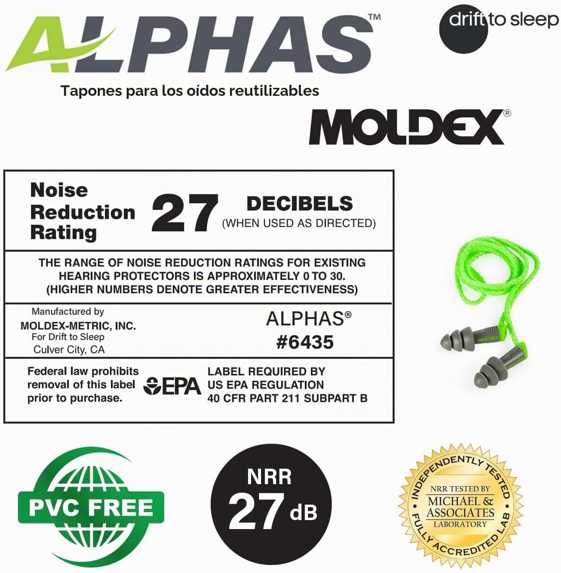 MOLDEX - Tapones para los oídos reutilizables con cable, paquete de...