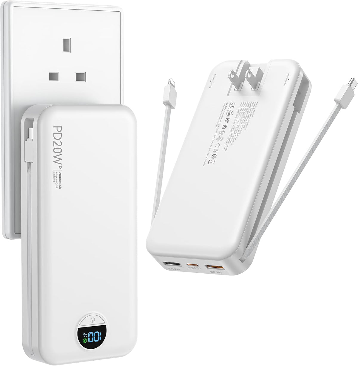 Cargador portátil Ffnpua 20000mAh PD20W con cables incorporados | C...