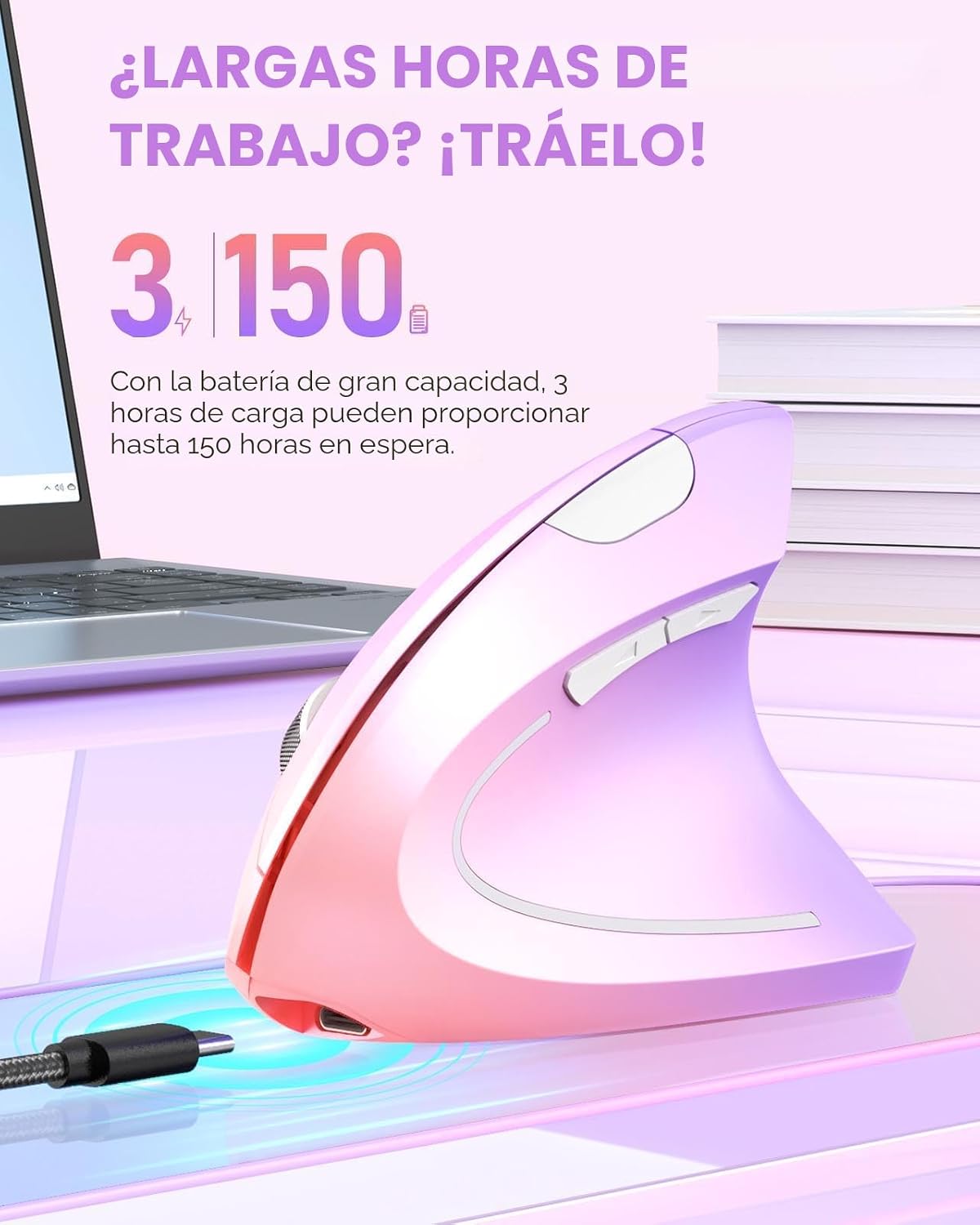 Lekvey Ratón ergonómico, ratón inalámbrico vertical recargable 2.4...
