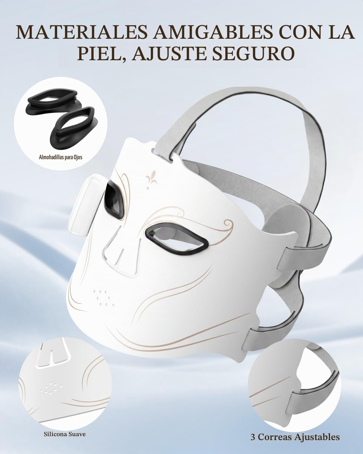 Terapia de luz con máscara facial LED, máscara inalámbrica de terap...