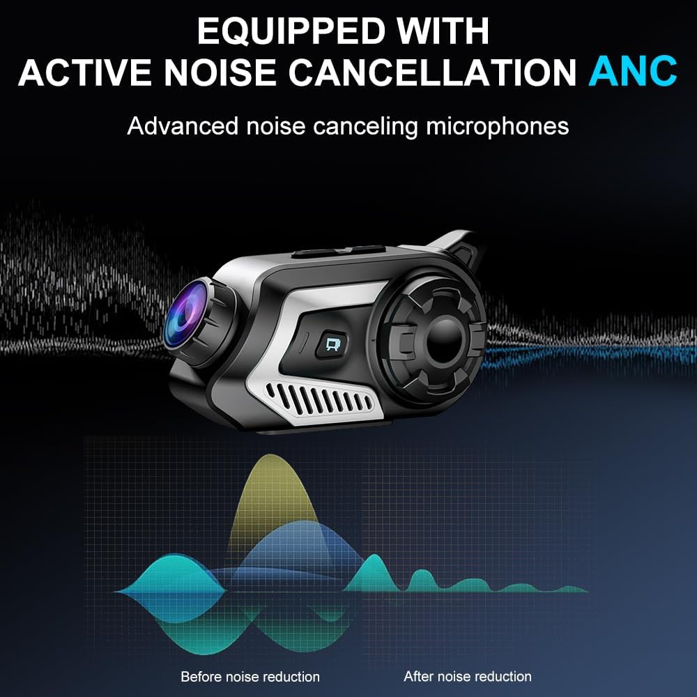 OBEST Auriculares Bluetooth para casco de motocicleta con cámara 2K...