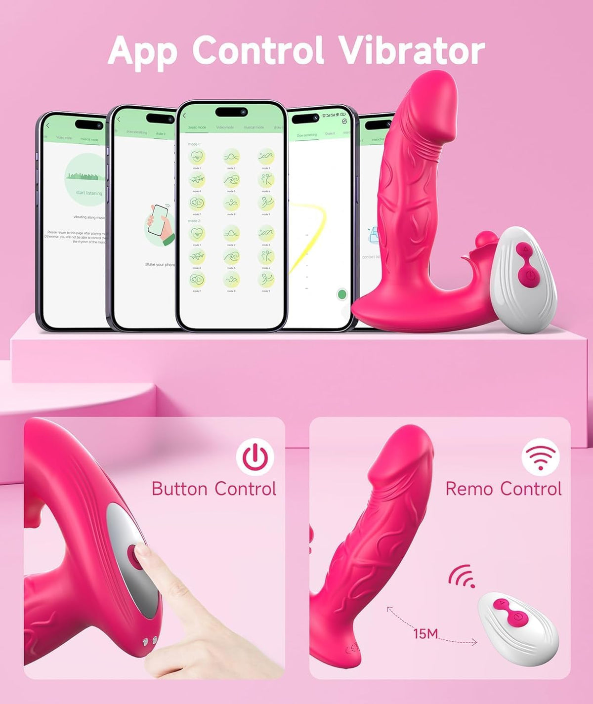 Juguetes sexuales de rosa para mujeres, vibrador de empuje - Juguet...