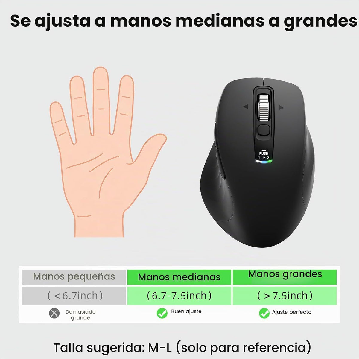Ratón Bluetooth inalámbrico, mouse ergonómico multidispositivo con...