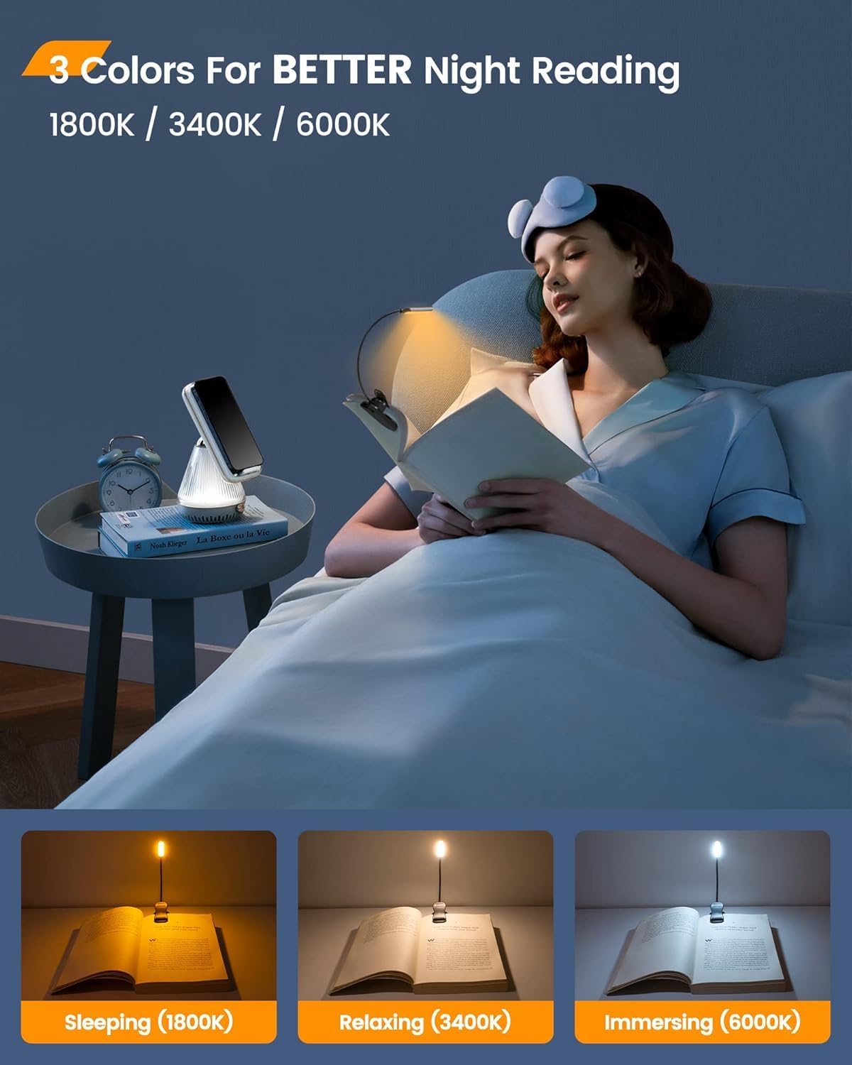 Glocusent Luz de libro recargable USB para leer en la cama, luz con...