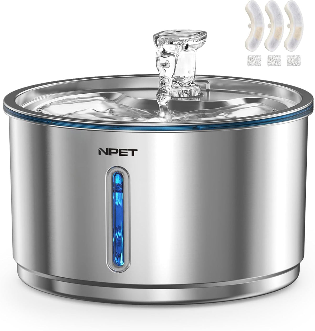 NPET Fuente de agua de acero inoxidable para gatos, 1 galón\/135 on...