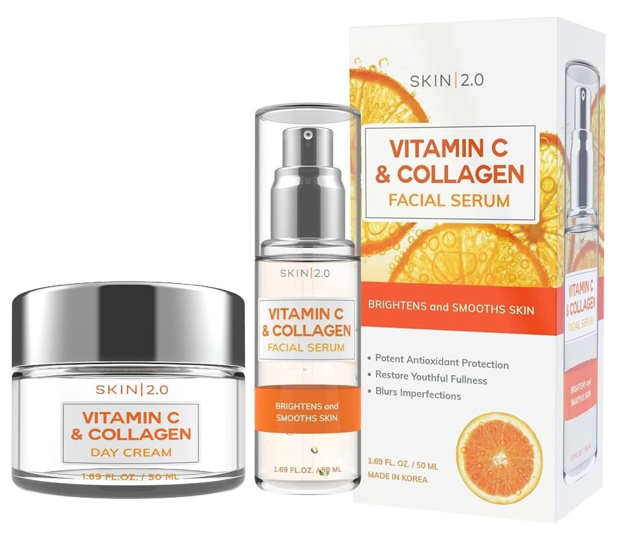 Skin 2.0 Set de suero de vitamina C y colágeno y crema de día, anti...