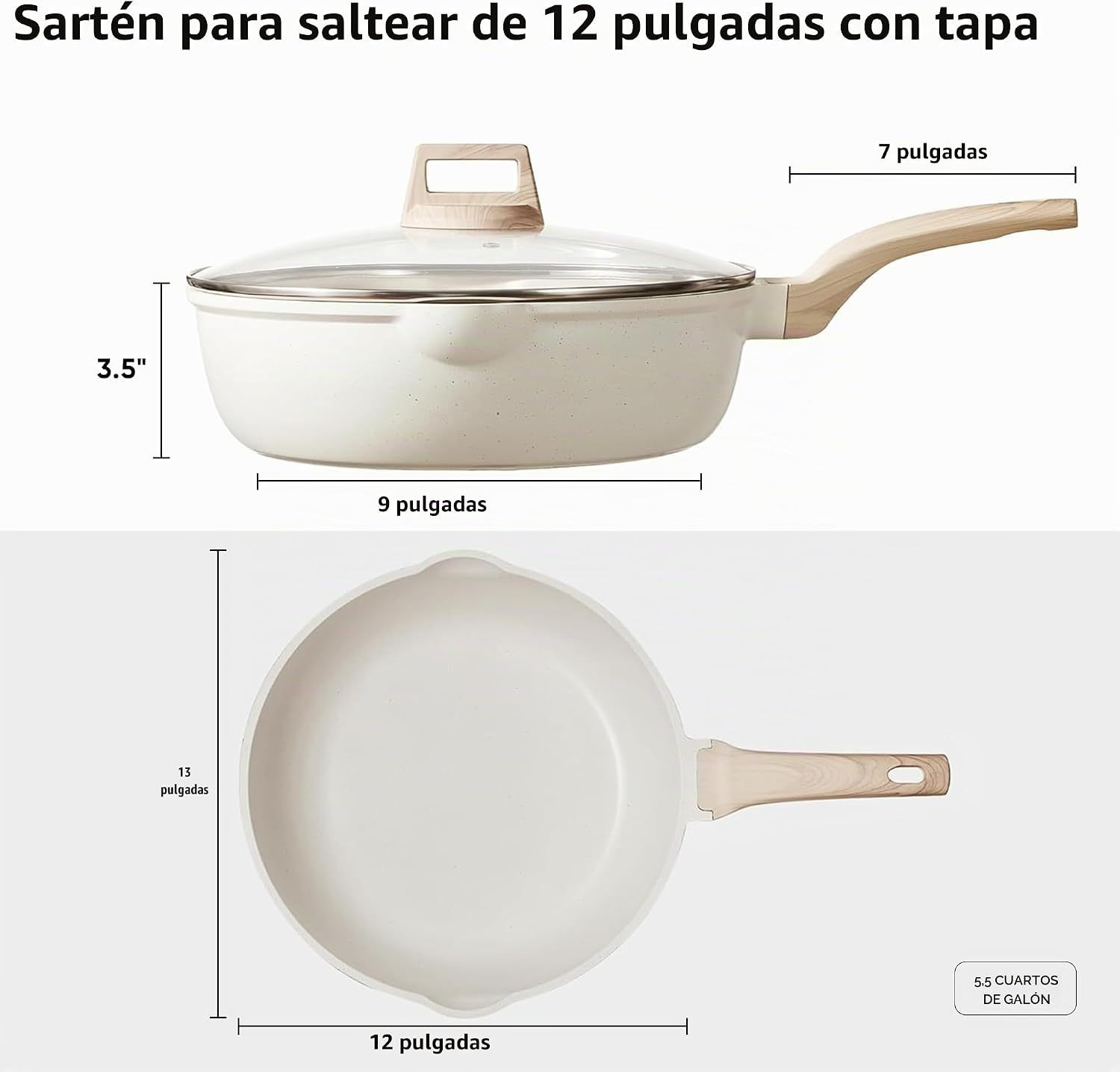 CAROTE Sartén profunda antiadherente de 12 pulgadas con tapa, grani...