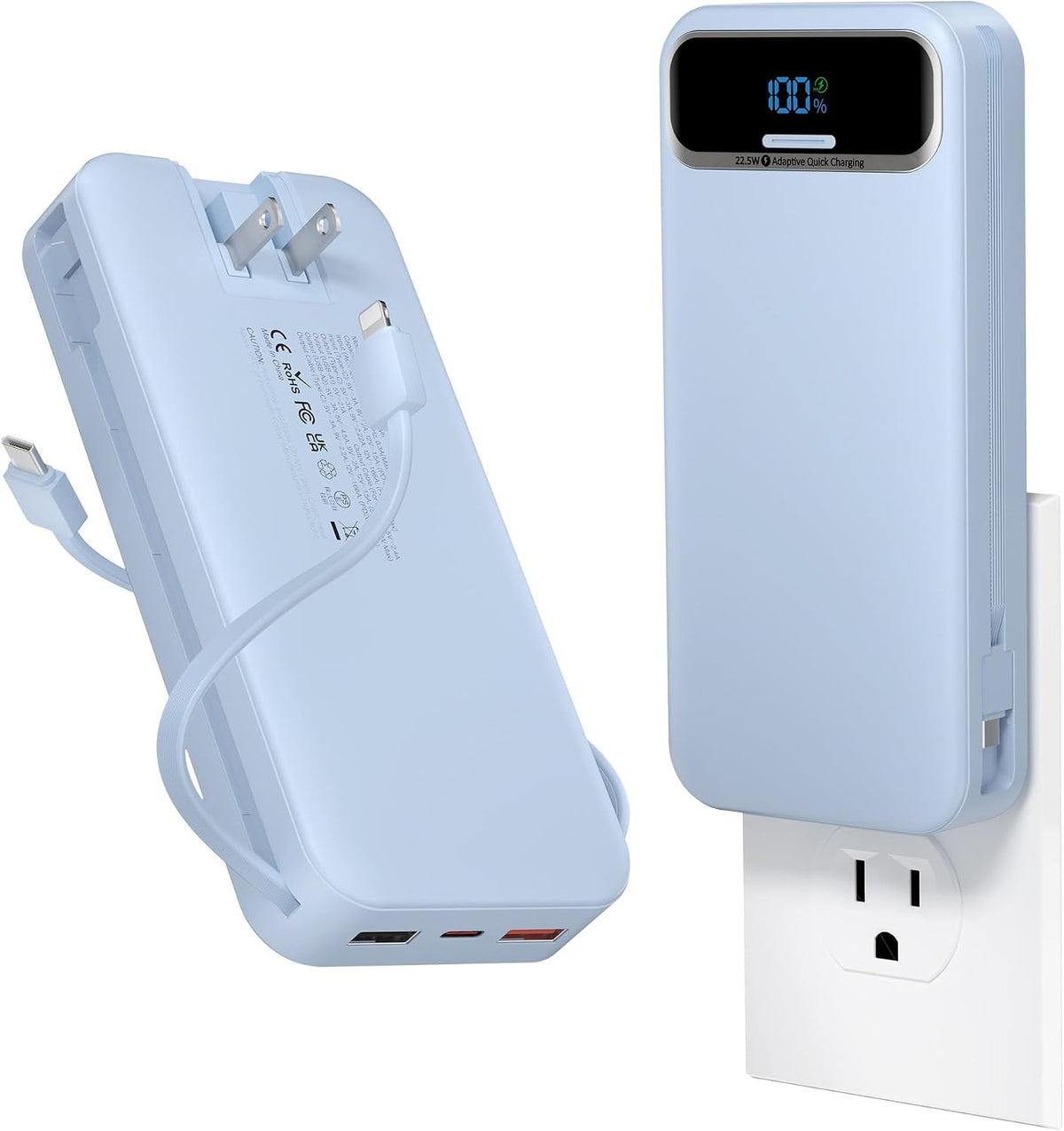 aonidi - Cargador portátil de 20000 mAh con cables integrados y enc...