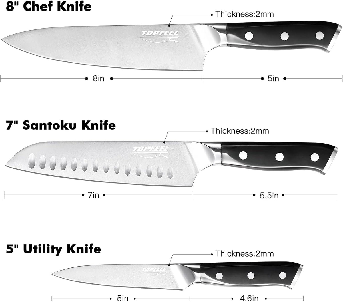Topfeel Juego de cuchillos de chef profesional, cuchillo afilado, j...
