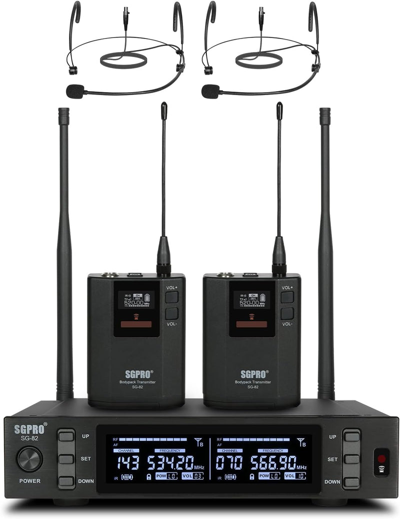 SGPRO SG-82BB Sistema de micrófono inalámbrico dual, 520-590 MHz |...