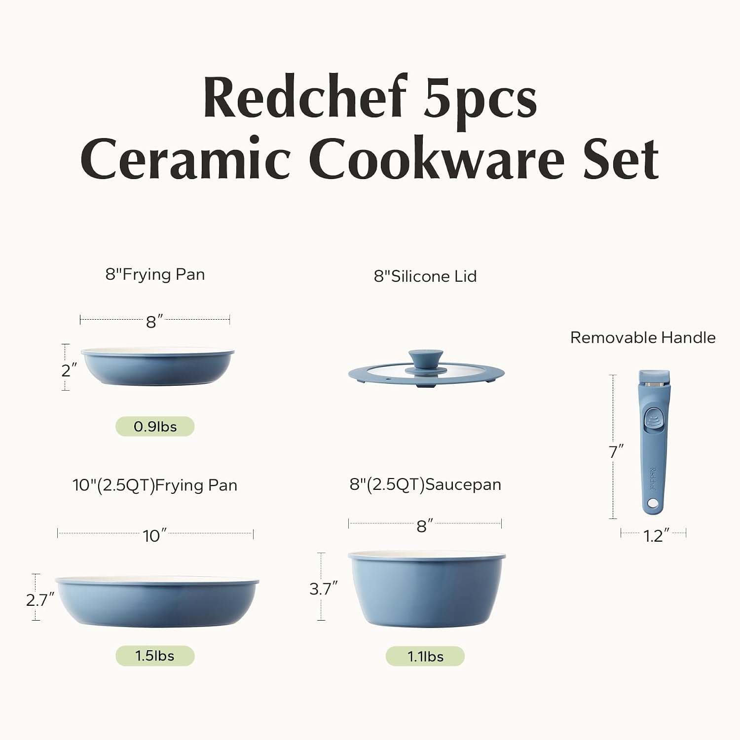 Redchef - Juego de utensilios de cocina de cerámica, ollas y sarten...