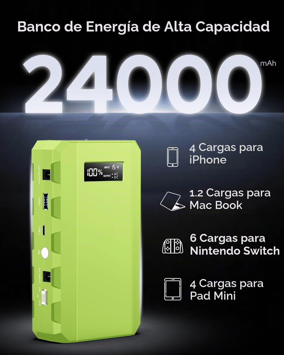 Apowking Banco de energía portátil con salida de CA, cargador portá...