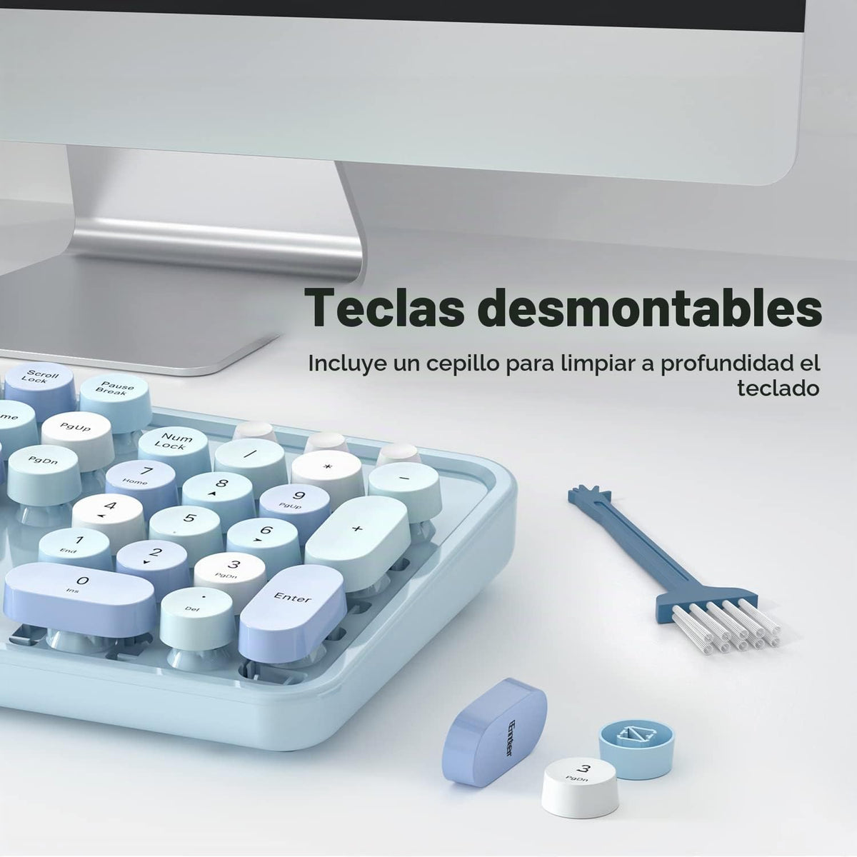 MOWUX Teclado de computadora con cable, teclado retro redondo con c...