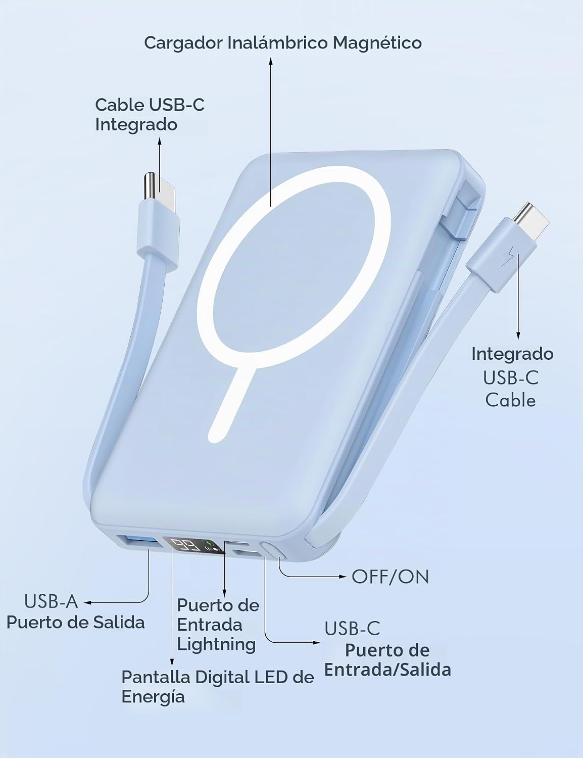podoru para Magsafe Power Bank, cargador portátil magnético de 1000...