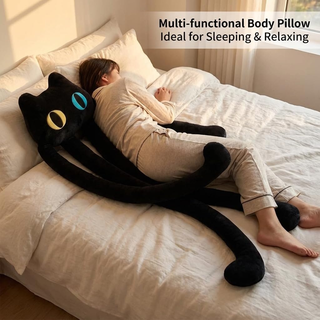 vitegaw Almohada larga de felpa con diseño de gato negro de 39 pulg...