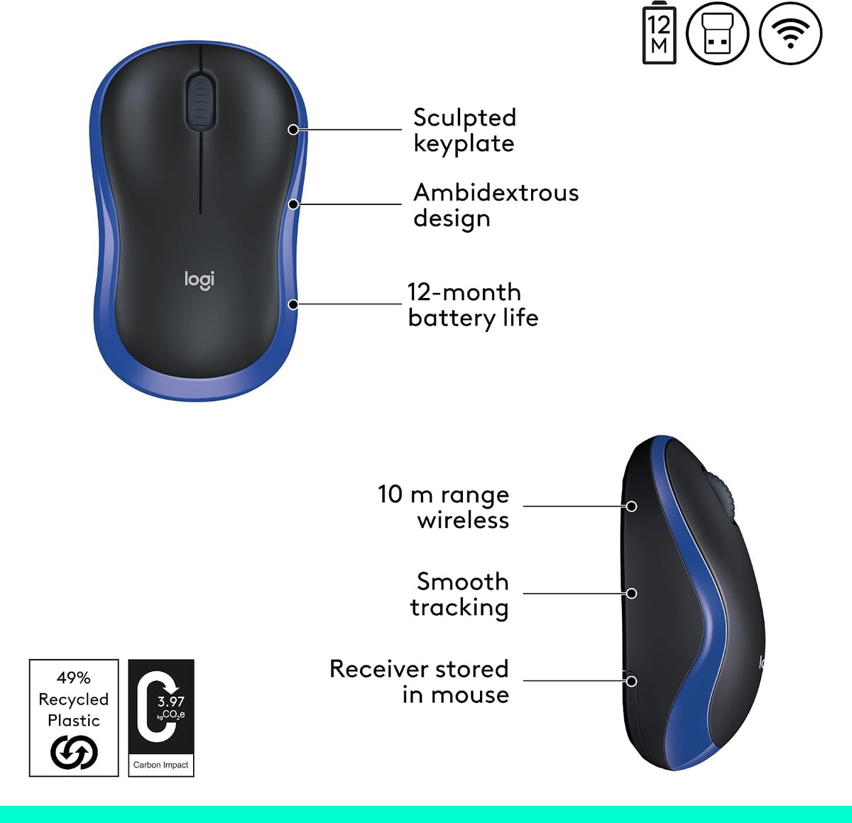 Logitech Ratón inalámbrico ambidiestro compacto M185 con empuñadura...