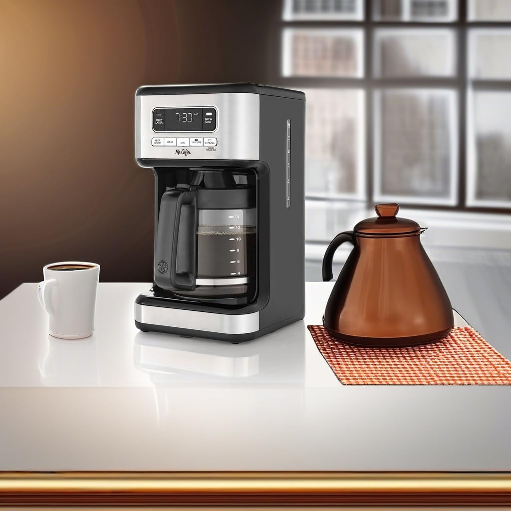 Mr. Coffee - Cafetera programable de 14 tazas de acero inoxidable