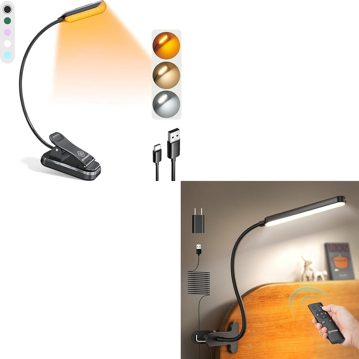 Glocusent Luz de libro recargable USB para leer en la cama, luz con...