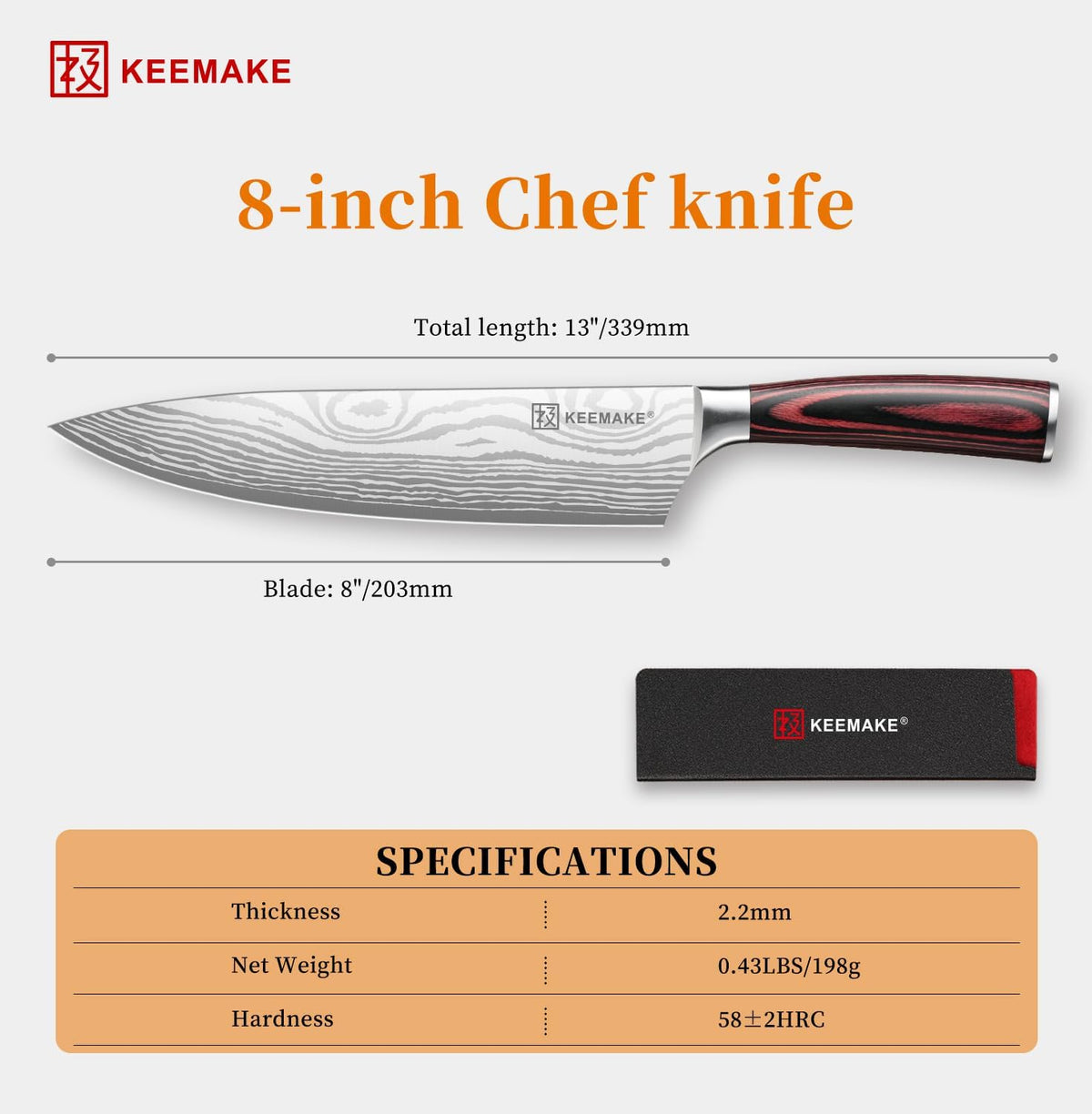 Cuchillo de chef KEEMAKE de 8 pulgadas - Cuchillo de cocina ultra a...