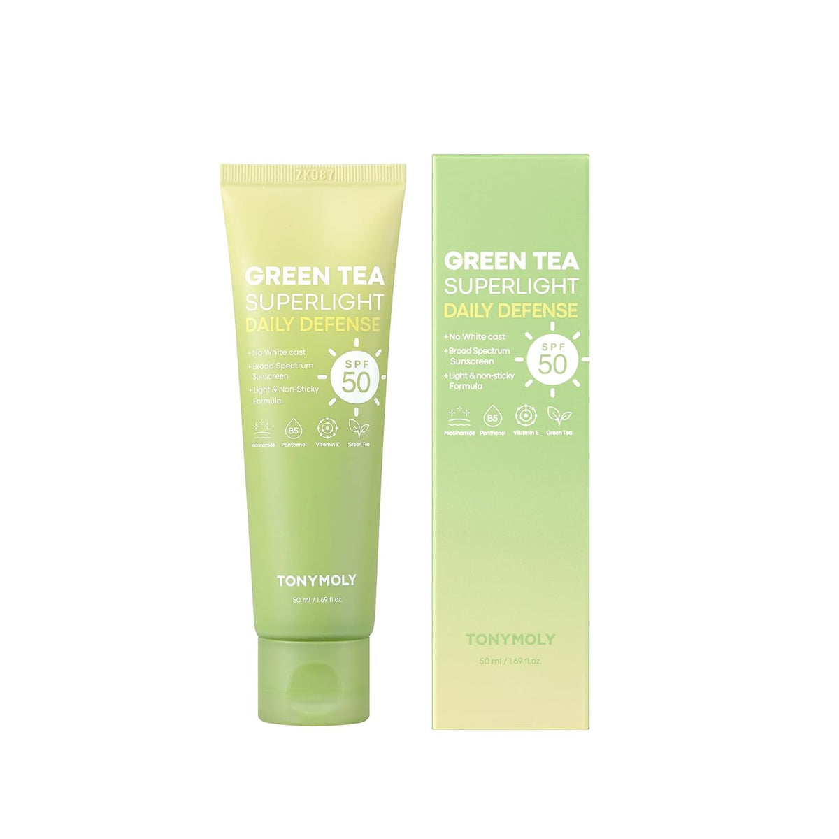 TONYMOLY Protector solar facial de té verde SPF 50+ PA++++, sin yes...