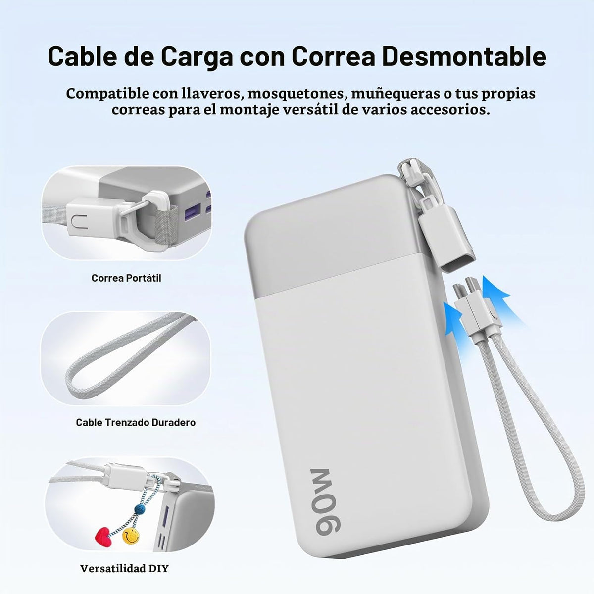 Cargador portátil NOBIS 20000mAh 90W Power Bank con cable desmontab...