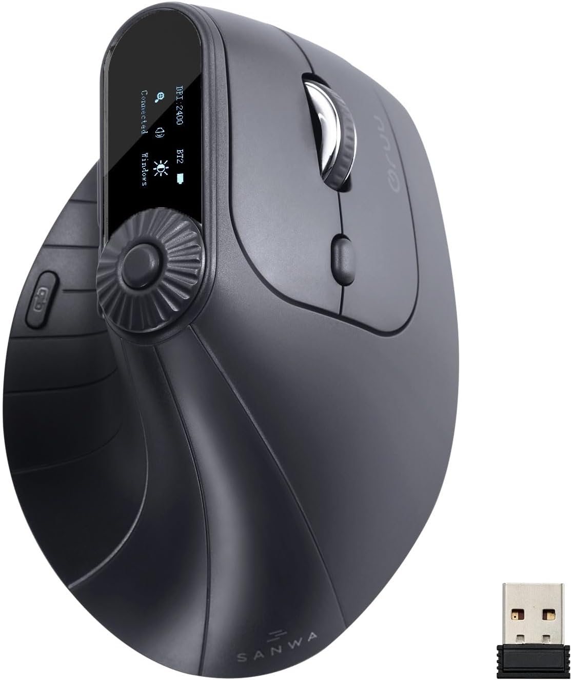 SANWA Ratón vertical ergonómico de 3 dispositivos con pantalla LED...