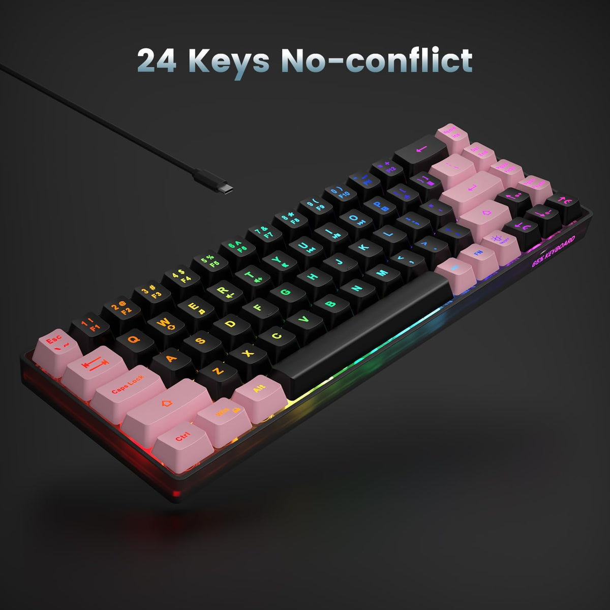 GEODMAER 65% Teclado para Juegos, LED Retroiluminado, Teclado de Me...