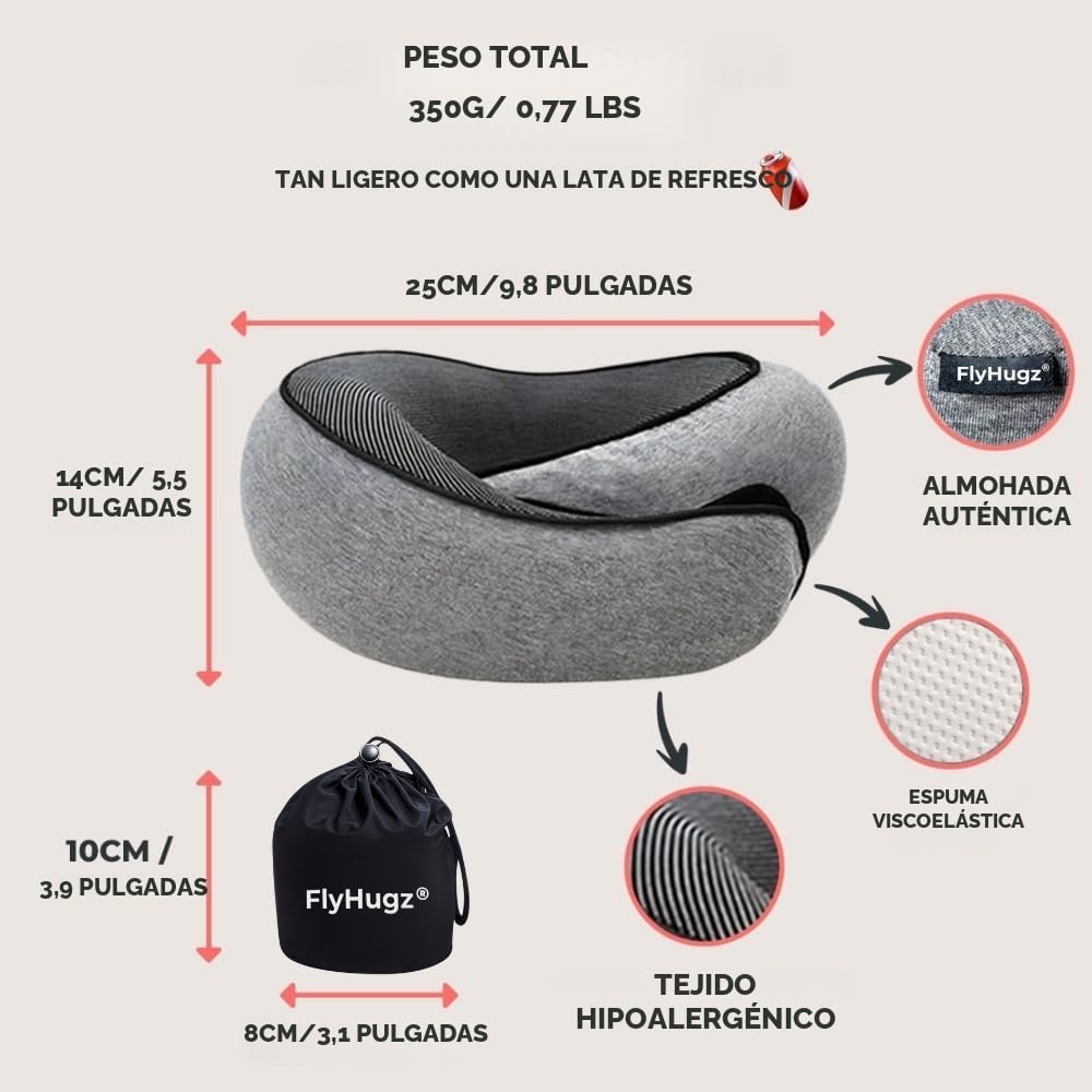 FlyHugz® Almohada de viaje para el cuello | Almohada cervical de es...