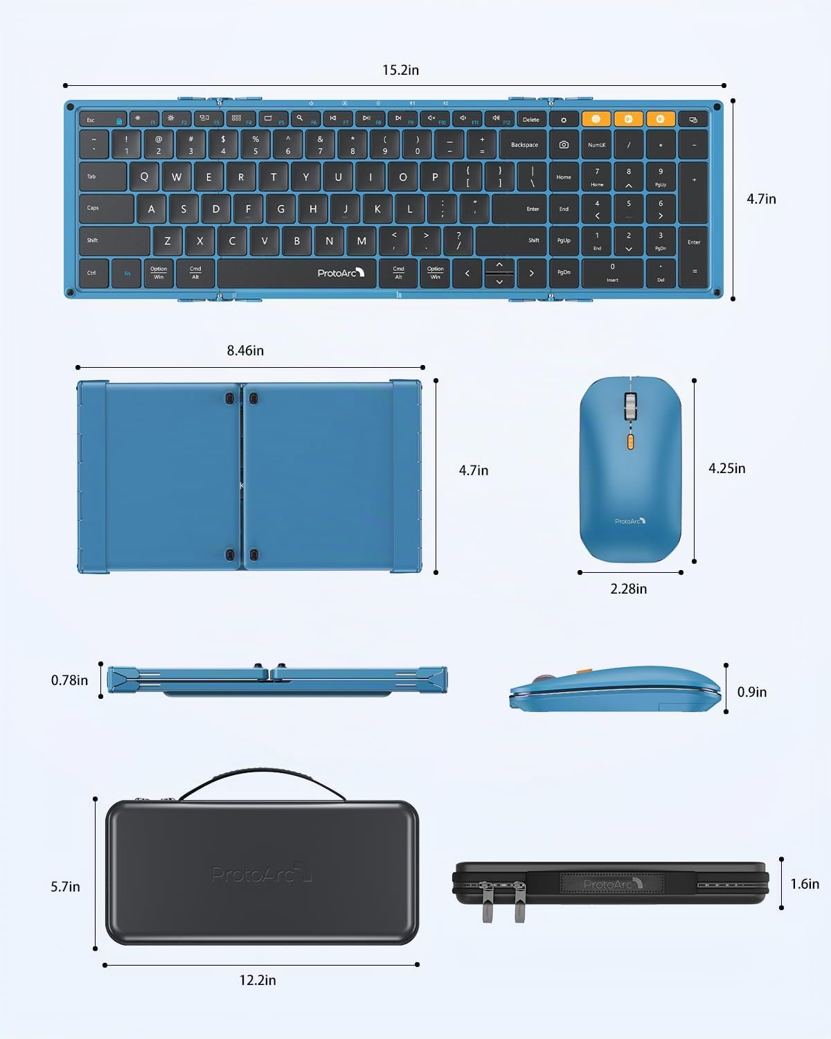 ProtoArc XKM01 - Combo de ratón y teclado plegable de tamaño comple...