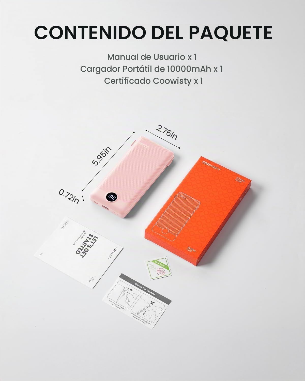 Coowisty Cargador portátil con cables integrados y enchufe de pared...
