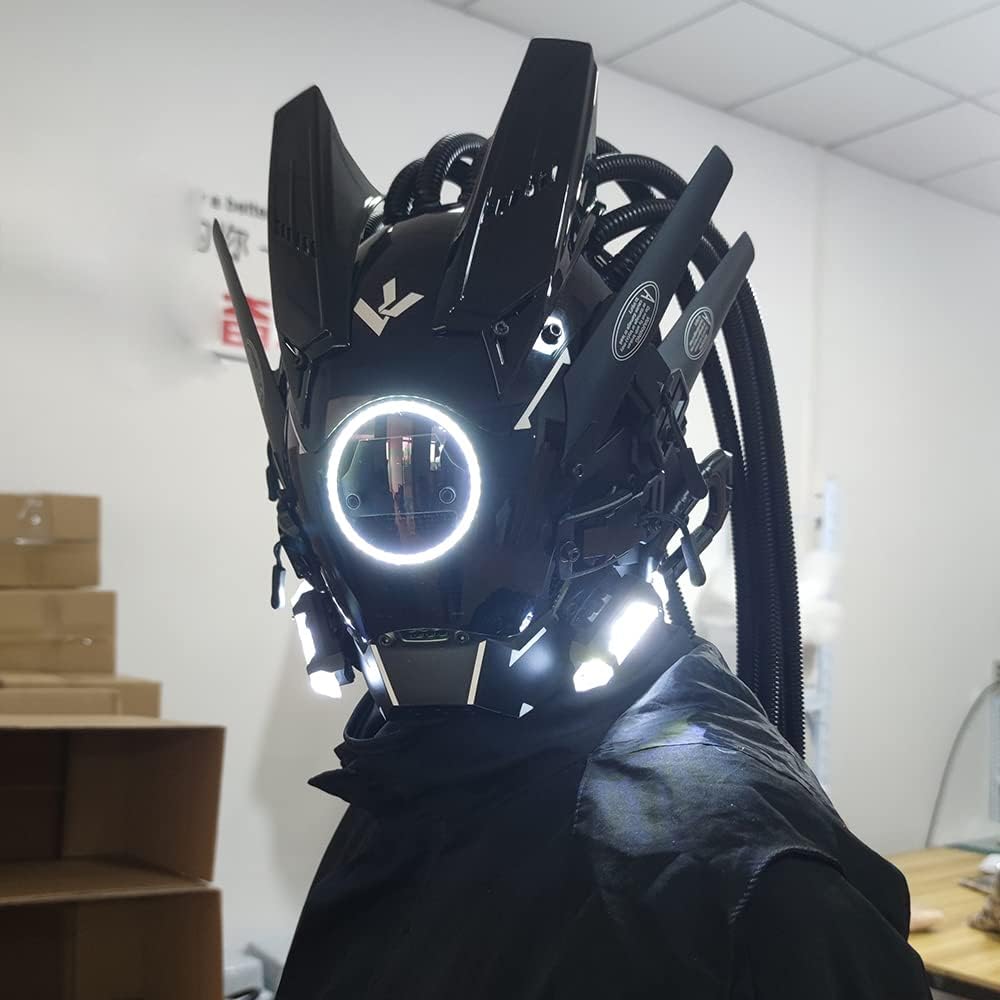 KYEDAY Máscara punk cosplay para hombres, luz redonda con trenzas m...