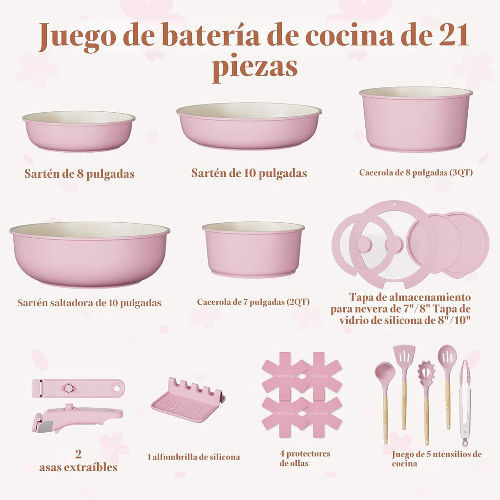 Umite Chef Juego de ollas y sartenes antiadherentes, juego de 21 pi...