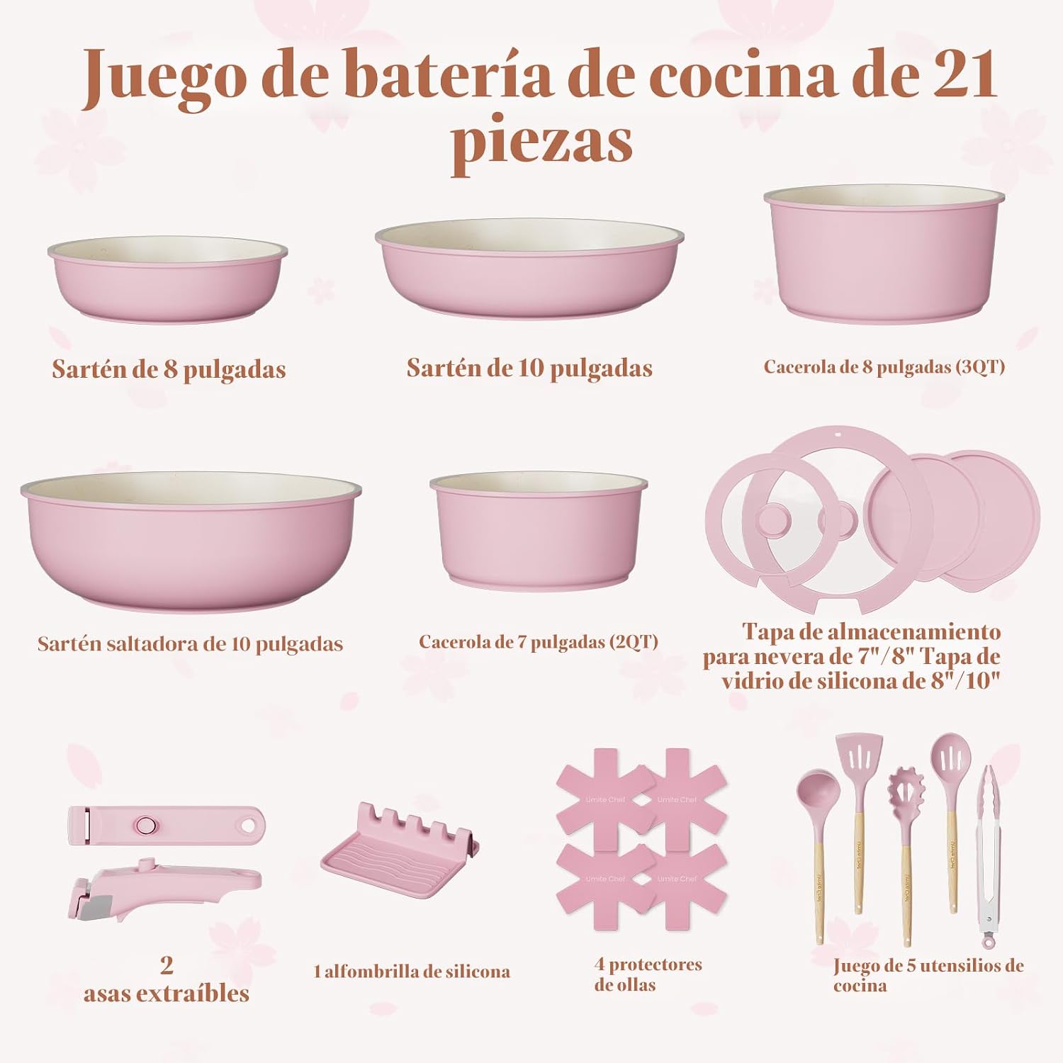 Umite Chef Juego de ollas y sartenes antiadherentes, juego de 21 pi...