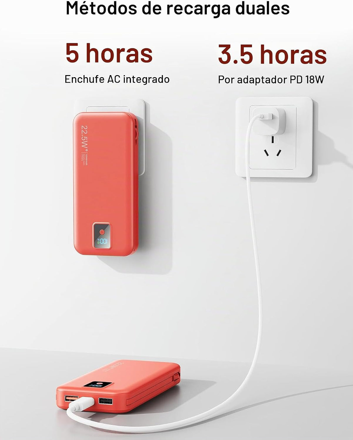 Rngsnoy Cargador portátil 12000mAh 22.5W w\/Cable incorporado y enc...