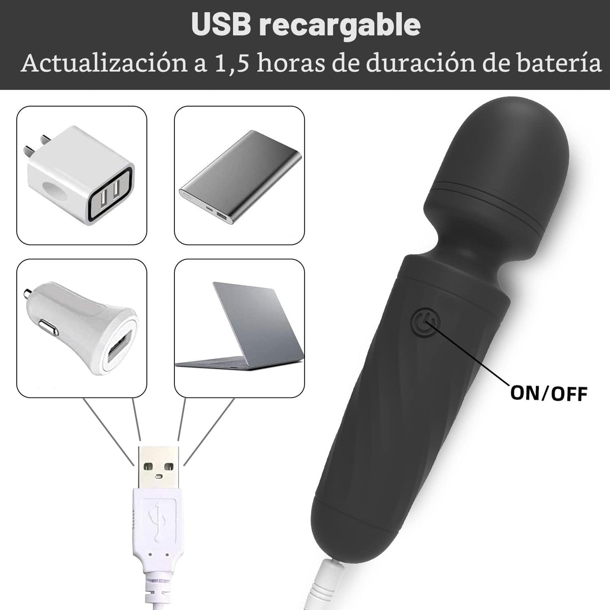 KINGWAND - Mini varita masajeadora impermeable, 10 vibraciones (negro)