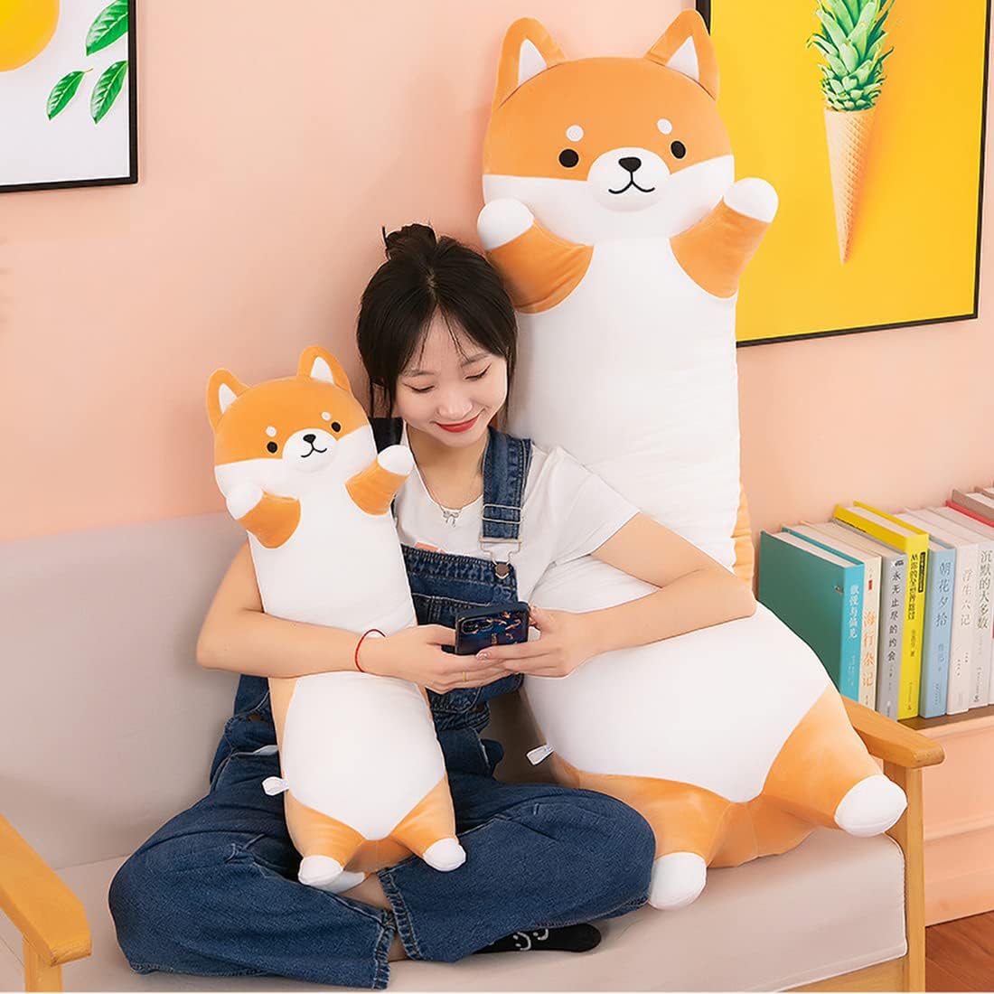 MIAOHAHA - Peluche largo de 35.4 pulgadas de Shiba Inu, perro suave...